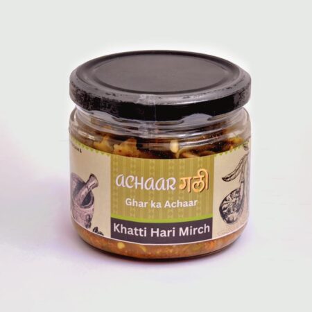 Tangy Green Chilli Pickle, Khatti Hari Mirch ka Achar, homemade pickle jar by Achaar Gali